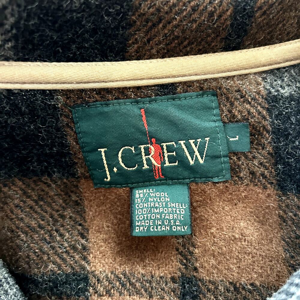 Vintage J.Crew Made in USA Wool Plaid Zip Jacket Brown Gray Check L Workwear EUC - Picture 4 of 16